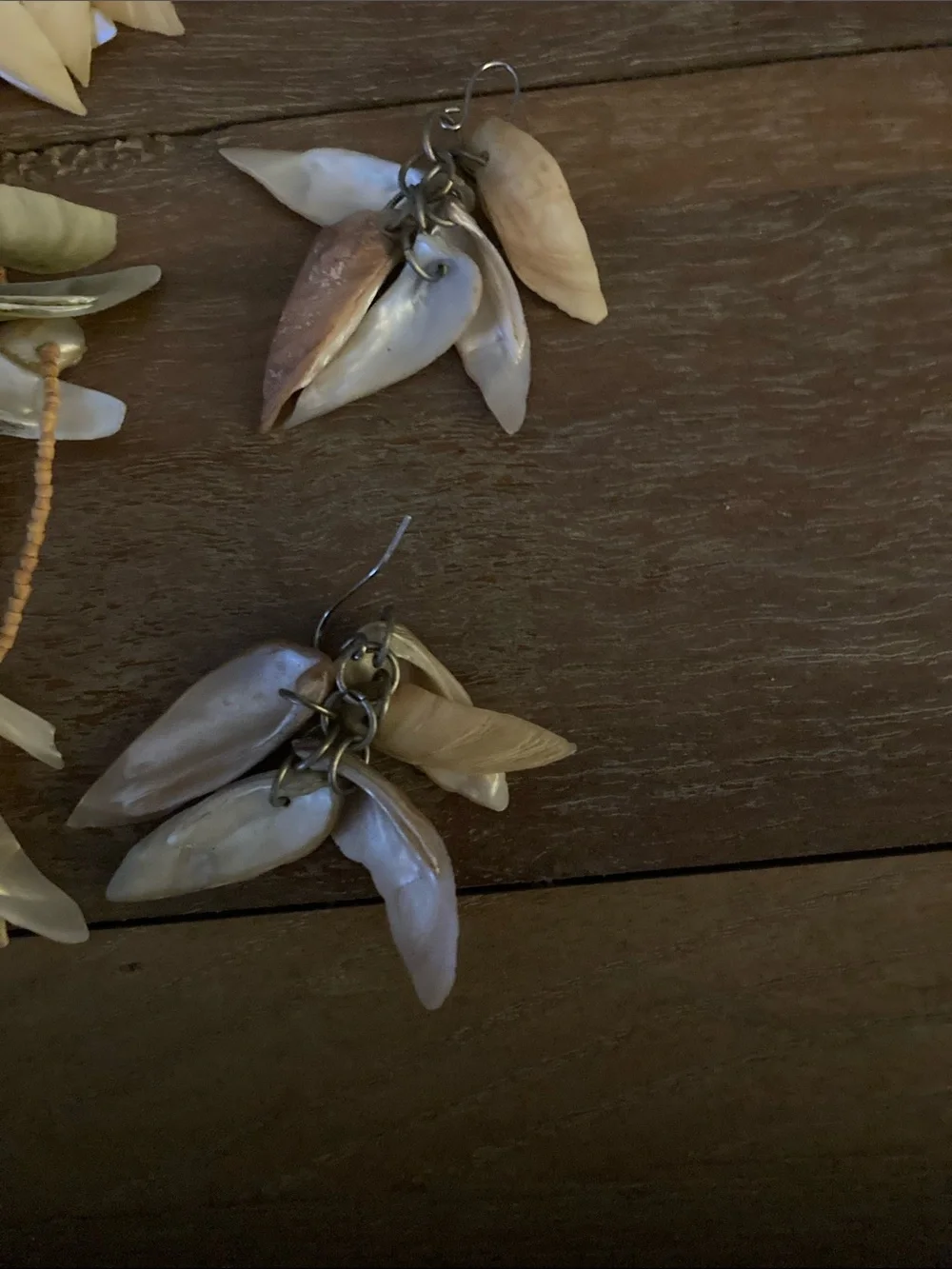 Handcrafted Shell Strand Necklace with Matching Earrings - Beige & Brown